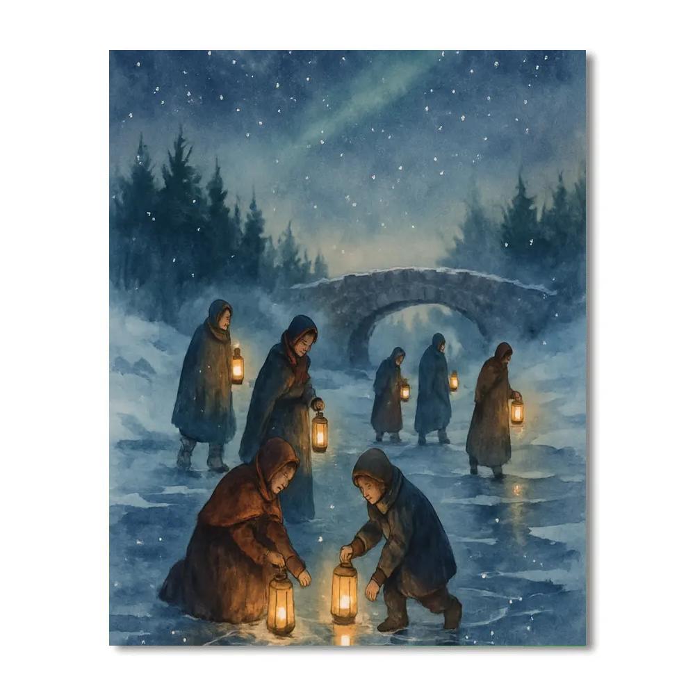 Frosty River Lantern Procession Paint by numbers art
