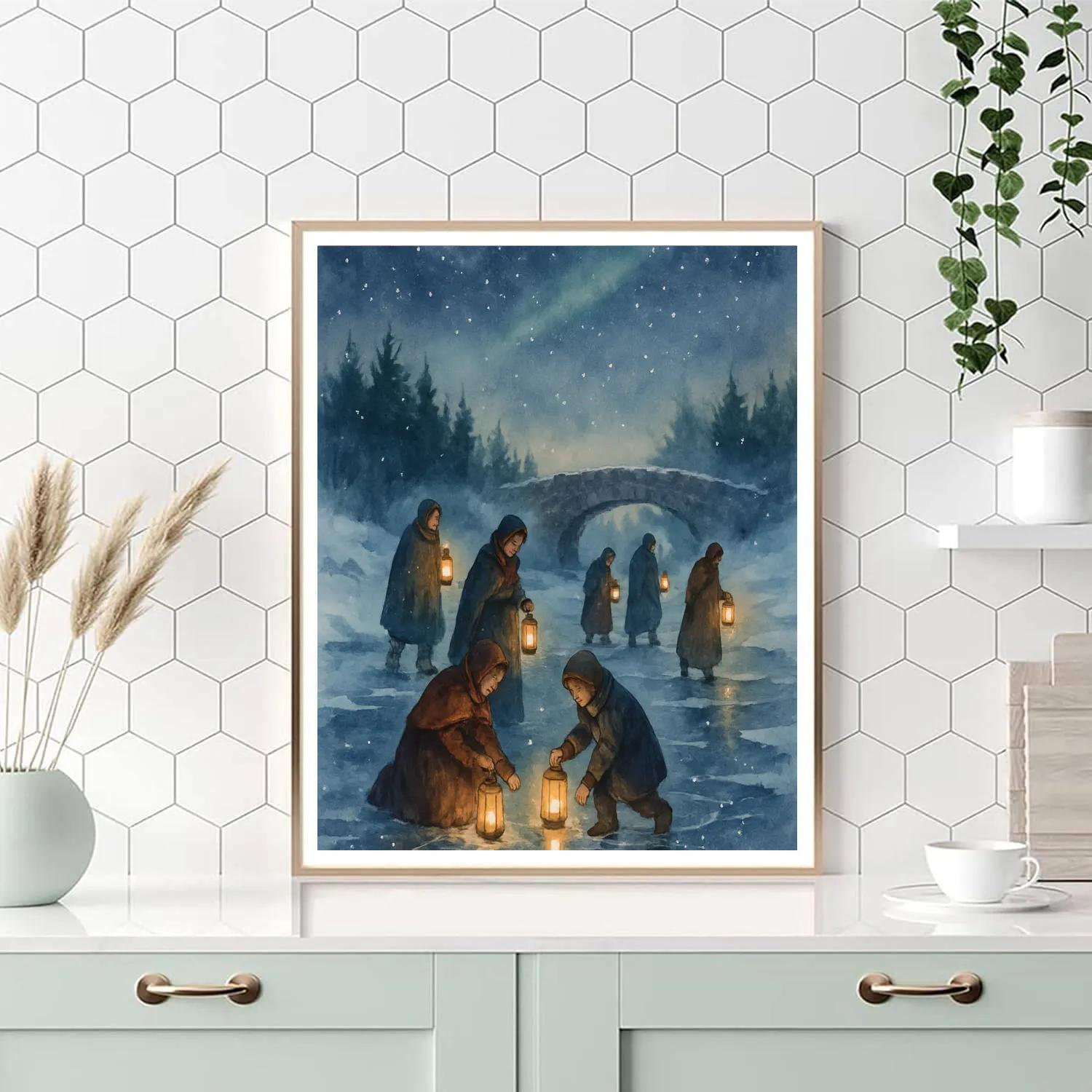 Frosty River Lantern Procession Paint by numbers art
