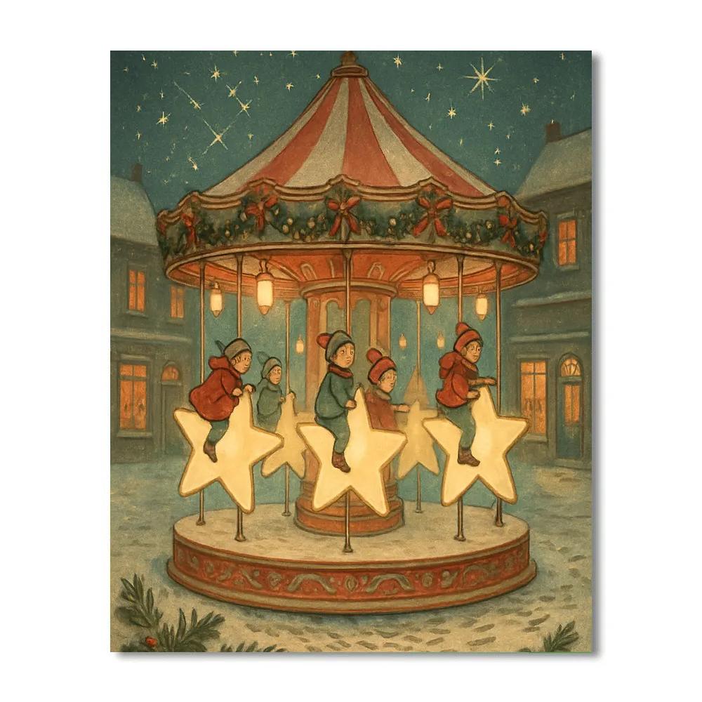 Snowy Town Square Star Carousel Paint by numbers kits