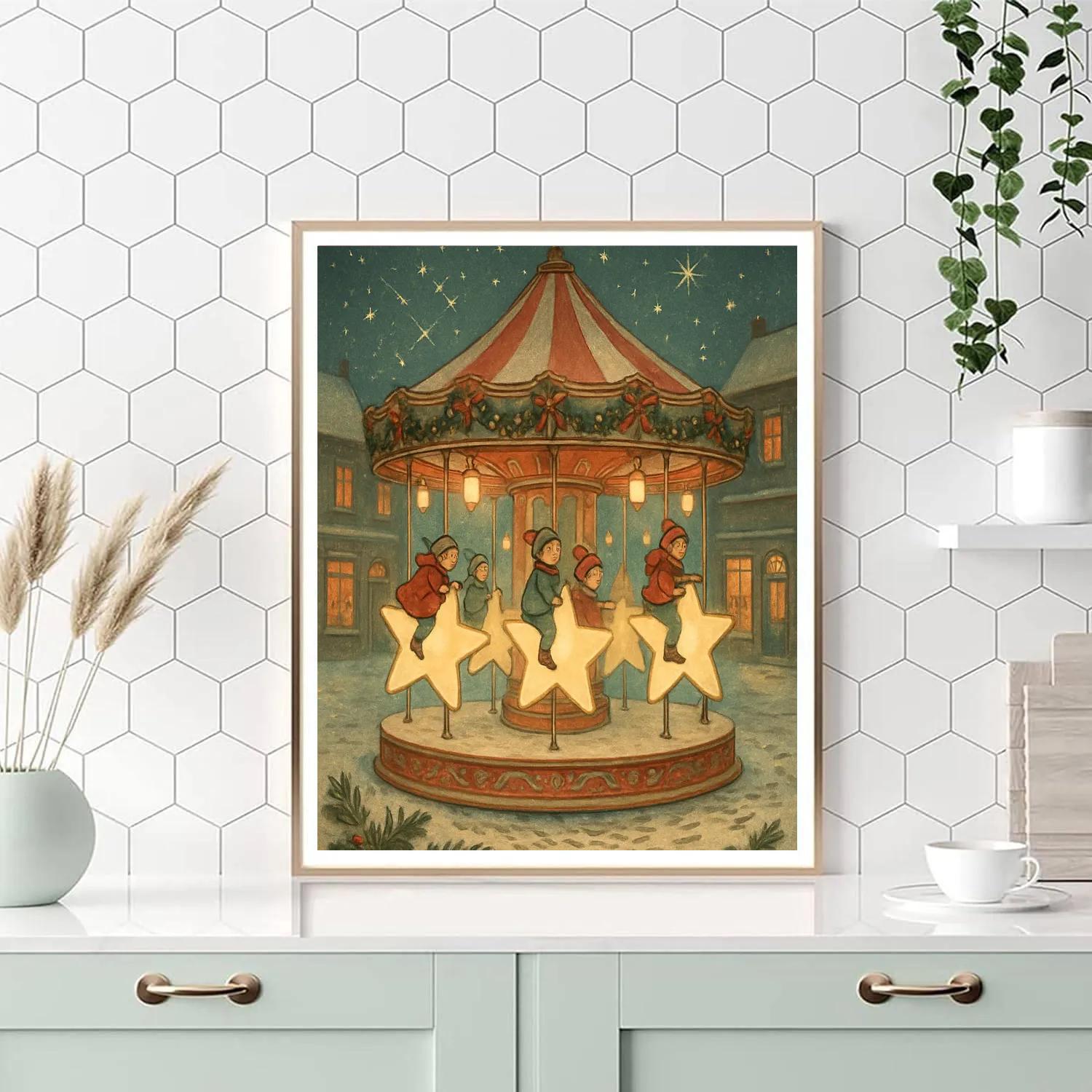 Snowy Town Square Star Carousel Paint by numbers kits