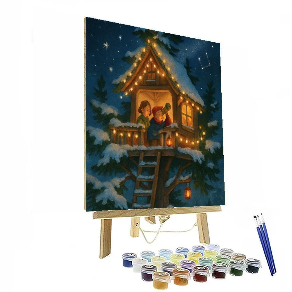 Winter Observatory Treehouse DIY paint by numbers