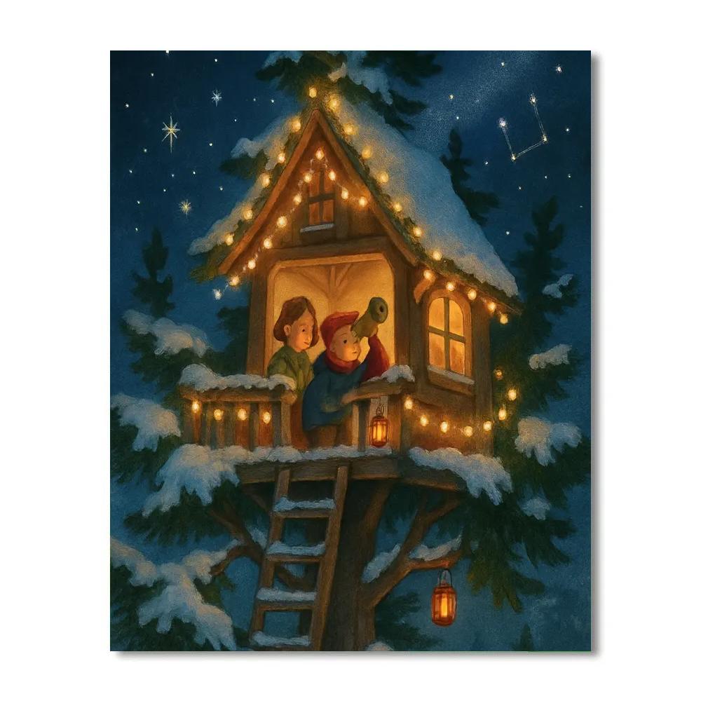 Winter Observatory Treehouse DIY paint by numbers