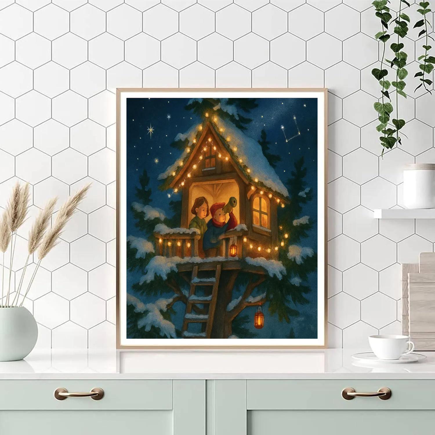Winter Observatory Treehouse DIY paint by numbers