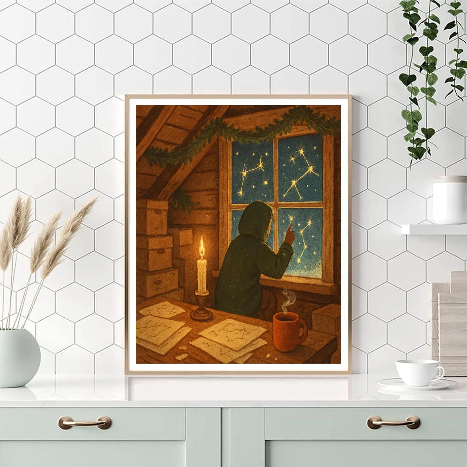 Candlelit Attic Star Map Workshop paint by numbers