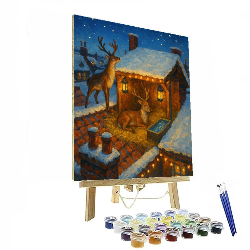 Twinkling Rooftop Reindeer Rest Stop DIY paint by numbers