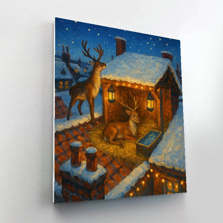 Twinkling Rooftop Reindeer Rest Stop DIY paint by numbers