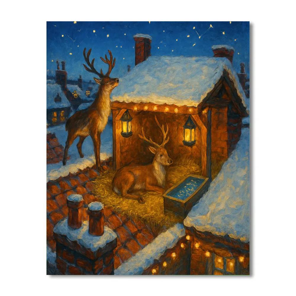 Twinkling Rooftop Reindeer Rest Stop DIY paint by numbers