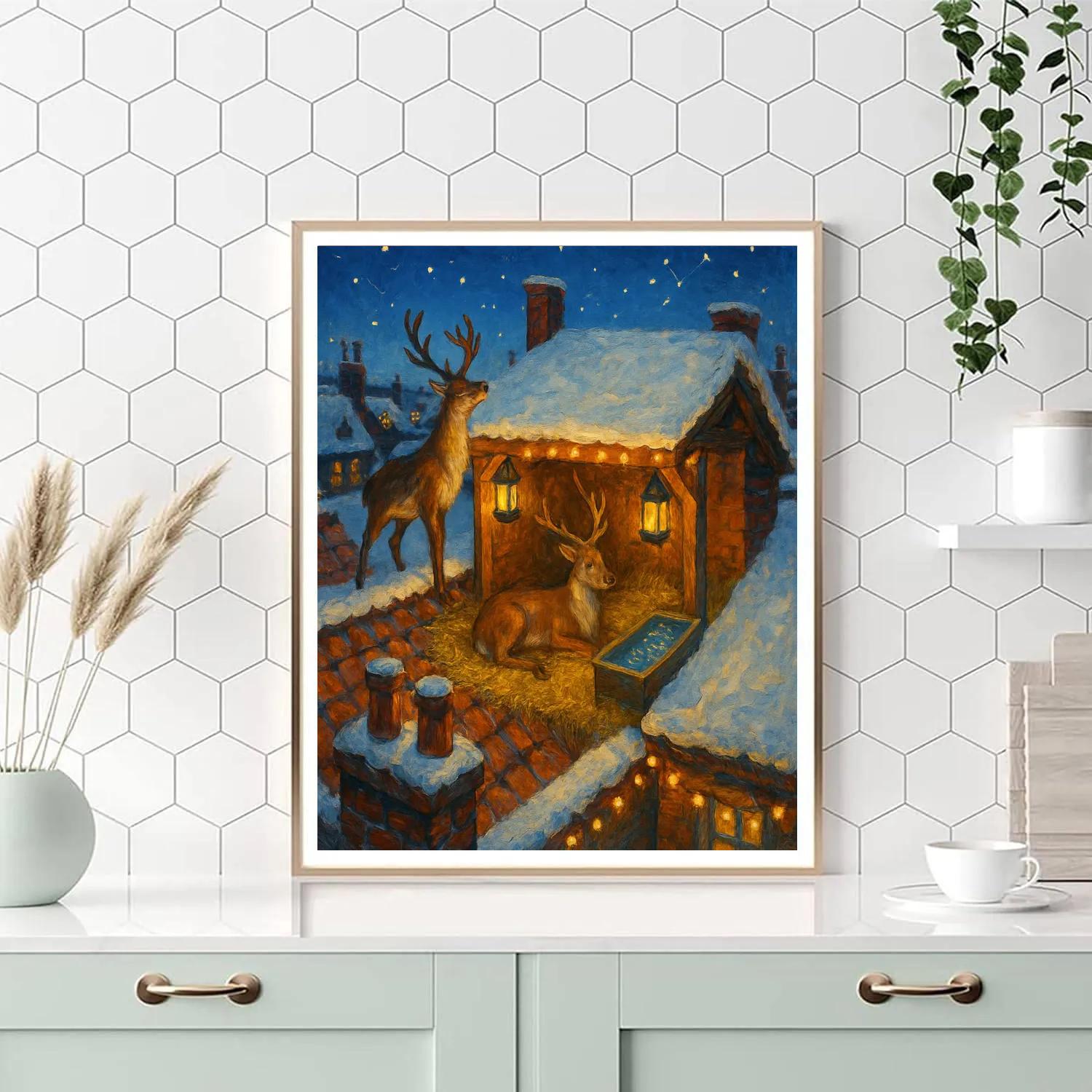 Twinkling Rooftop Reindeer Rest Stop DIY paint by numbers