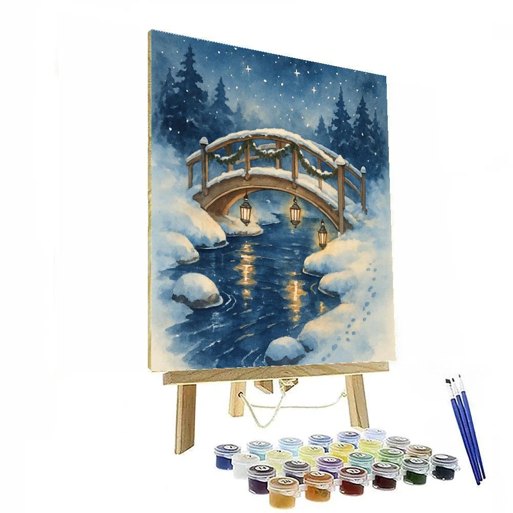 Snowy Lantern Bridge Over The Creek Number painting