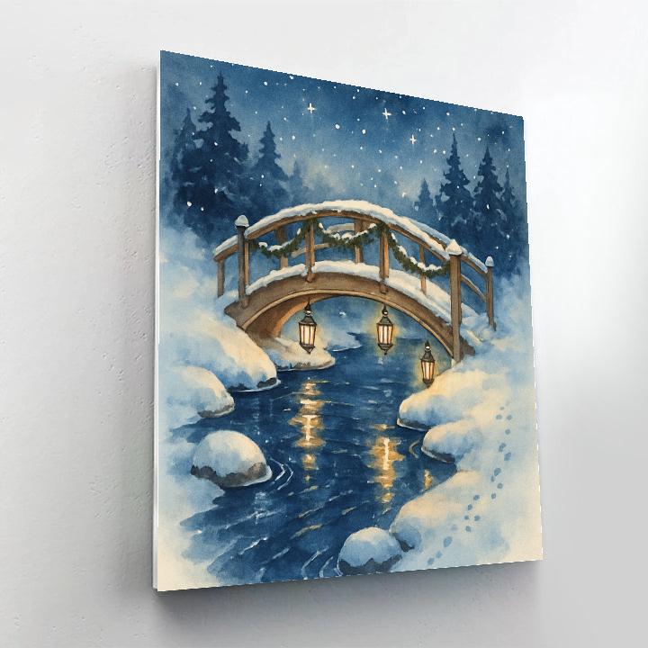 Snowy Lantern Bridge Over The Creek Number painting