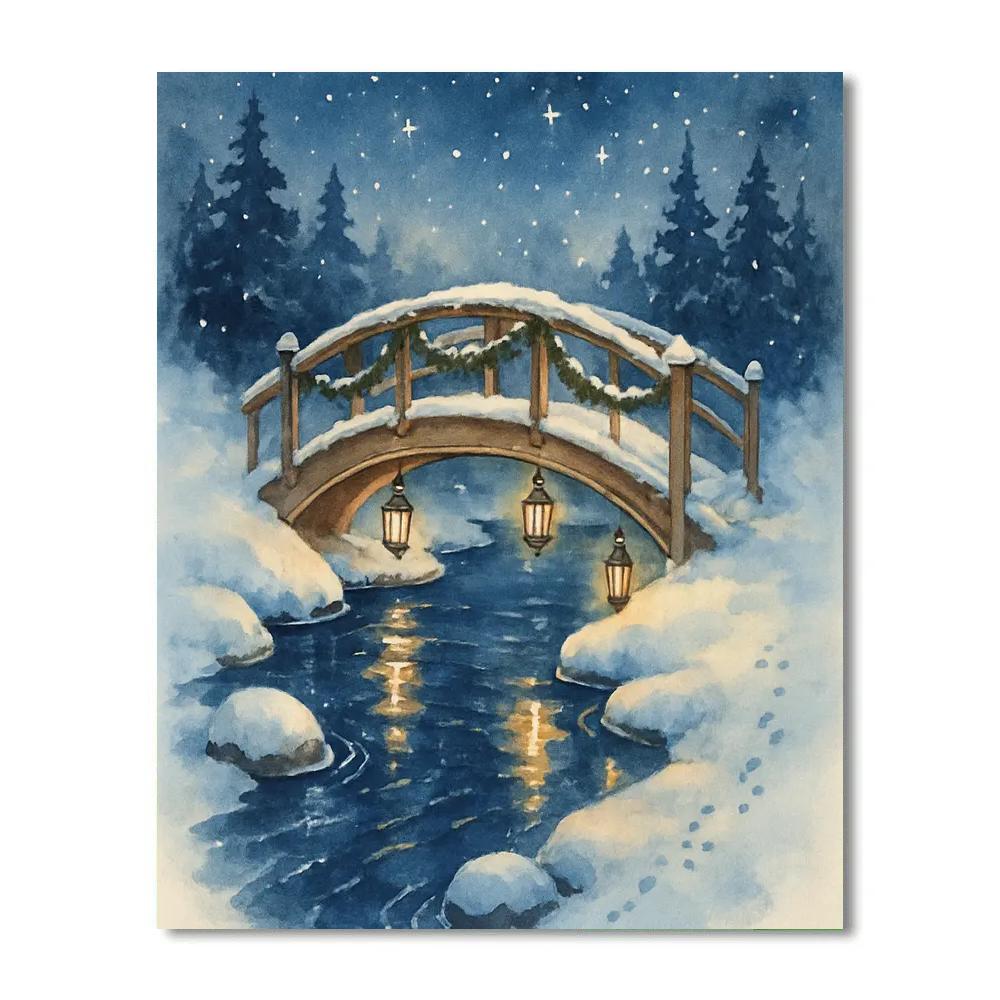 Snowy Lantern Bridge Over The Creek Number painting