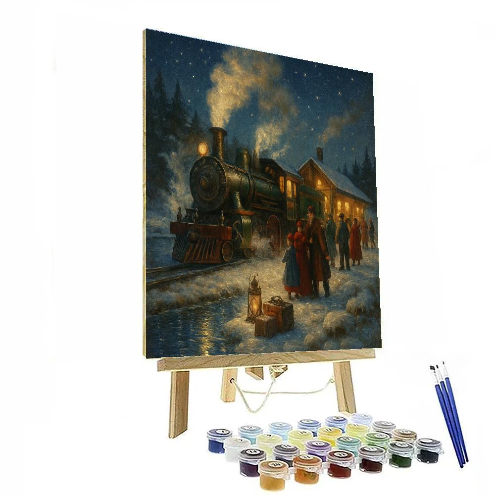 Holiday Train At The Frozen Lake Station paint by numbers