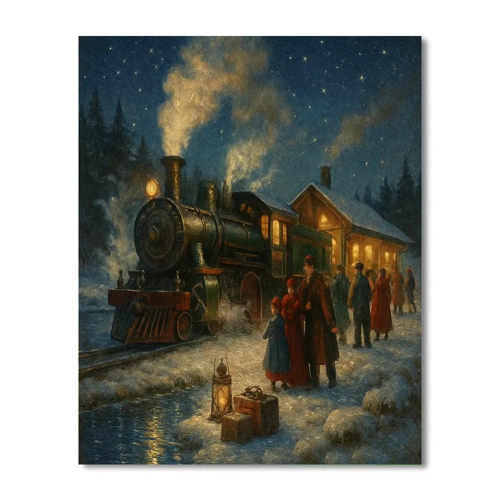 Holiday Train At The Frozen Lake Station paint by numbers