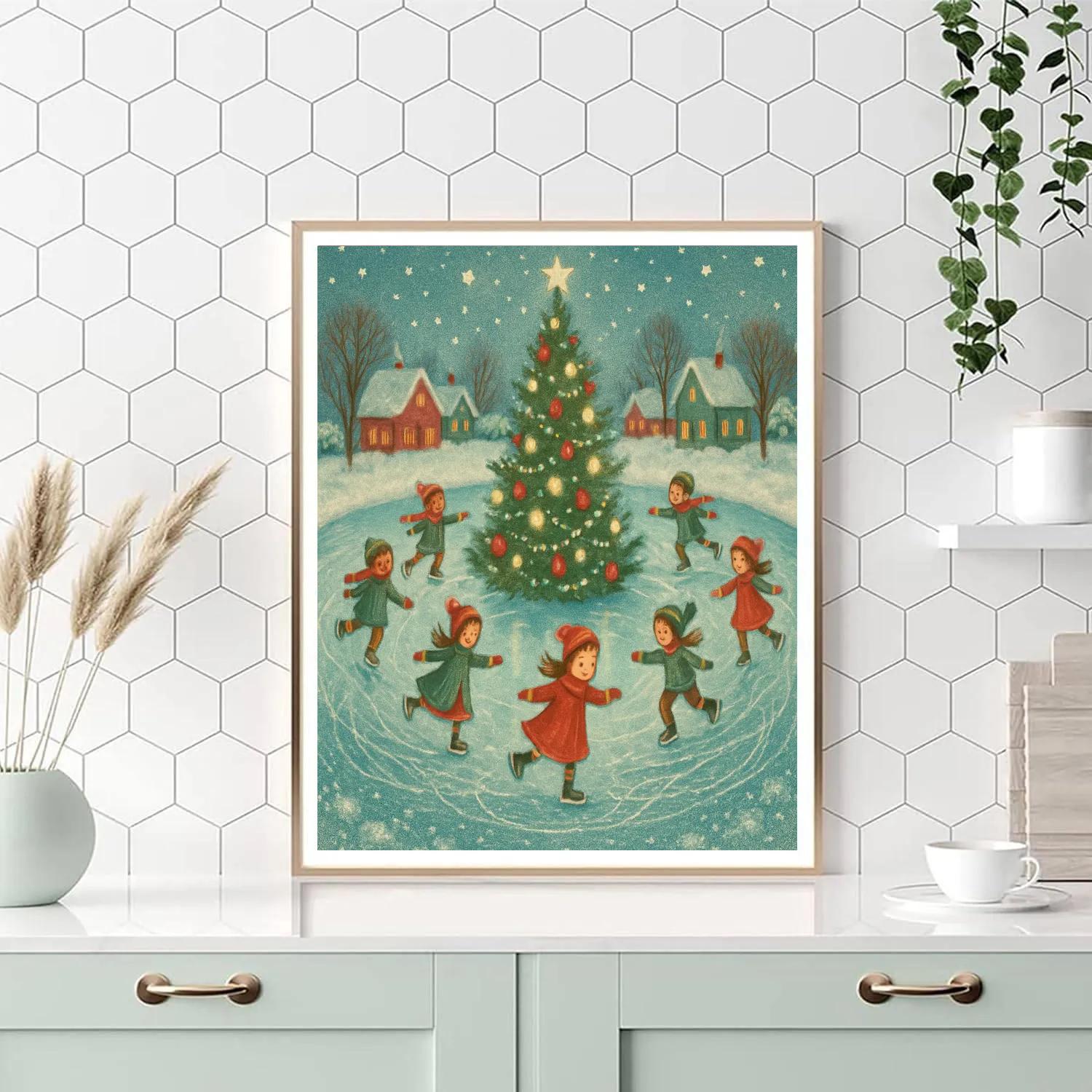 Star Kissed Christmas Carousel Pond Paint by numbers art