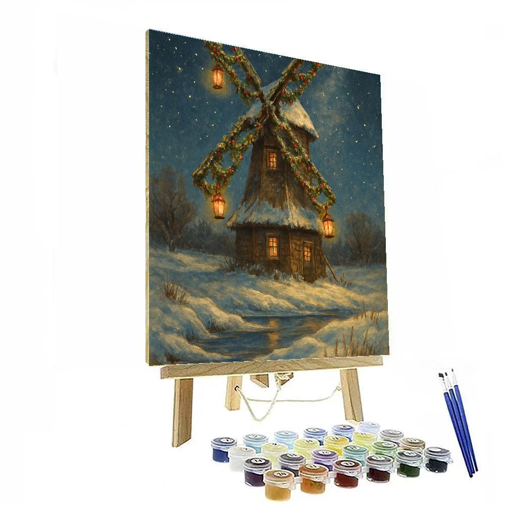 Snow Covered Windmill Under The Stars Numbered painting kits