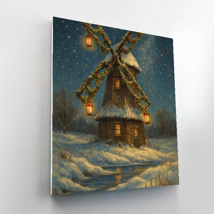 Snow Covered Windmill Under The Stars Numbered painting kits