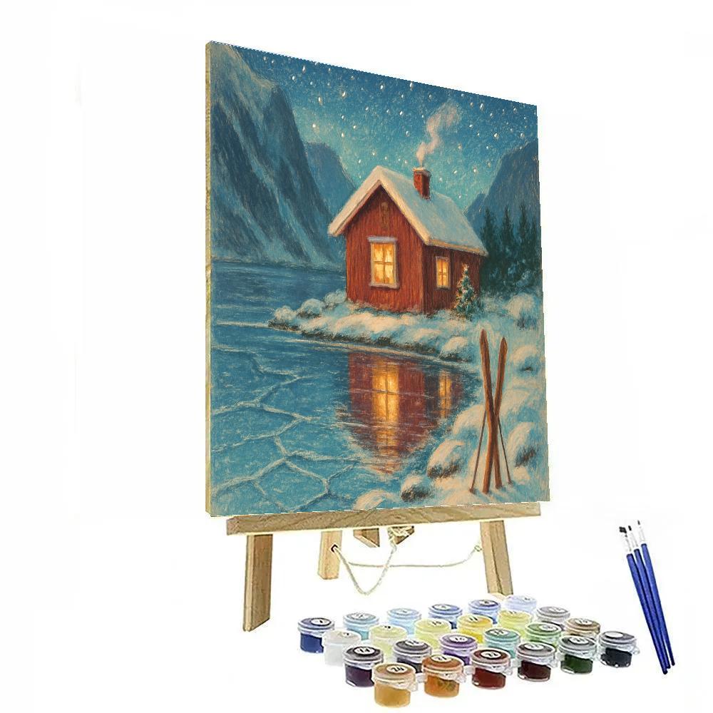 Christmas Cabin On The Frozen Fjord paint by color