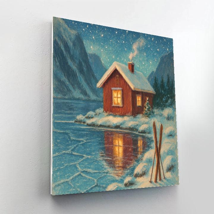Christmas Cabin On The Frozen Fjord paint by color