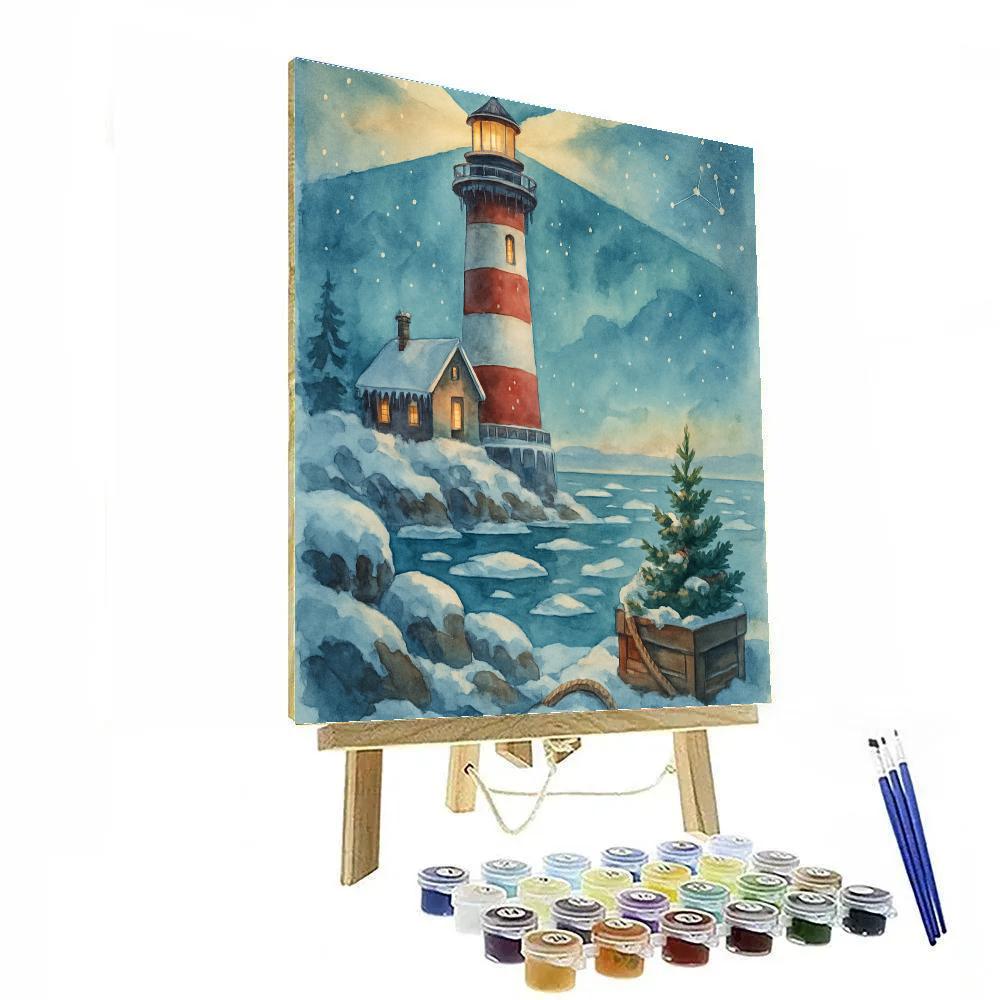 Christmas Lighthouse At The Frozen Bay painting number kit