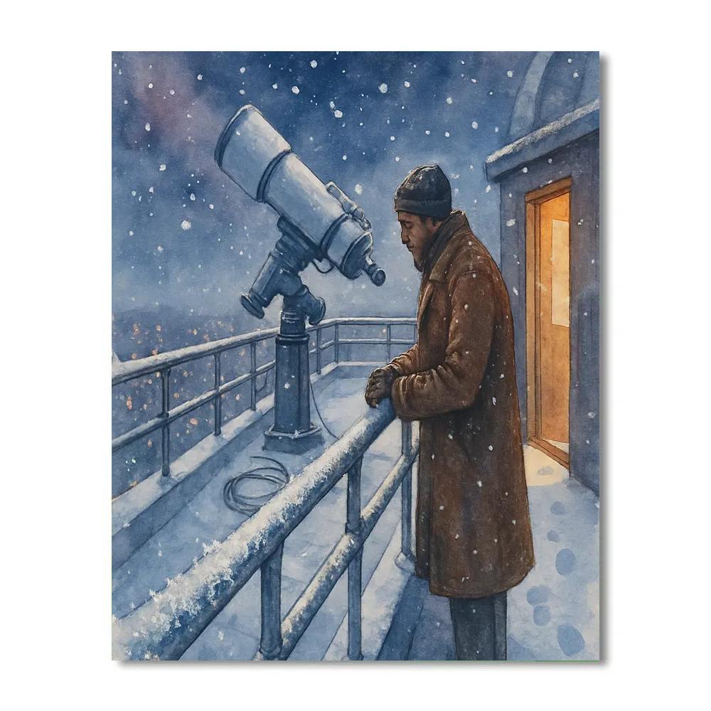 Snowflakes On The Telescope Deck DIY paint by numbers