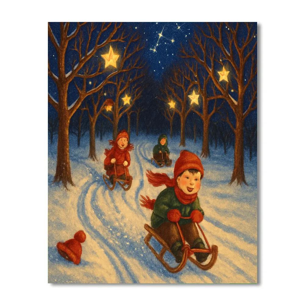 Starlit Sledding Run Through The Orchard Paint by numbers art