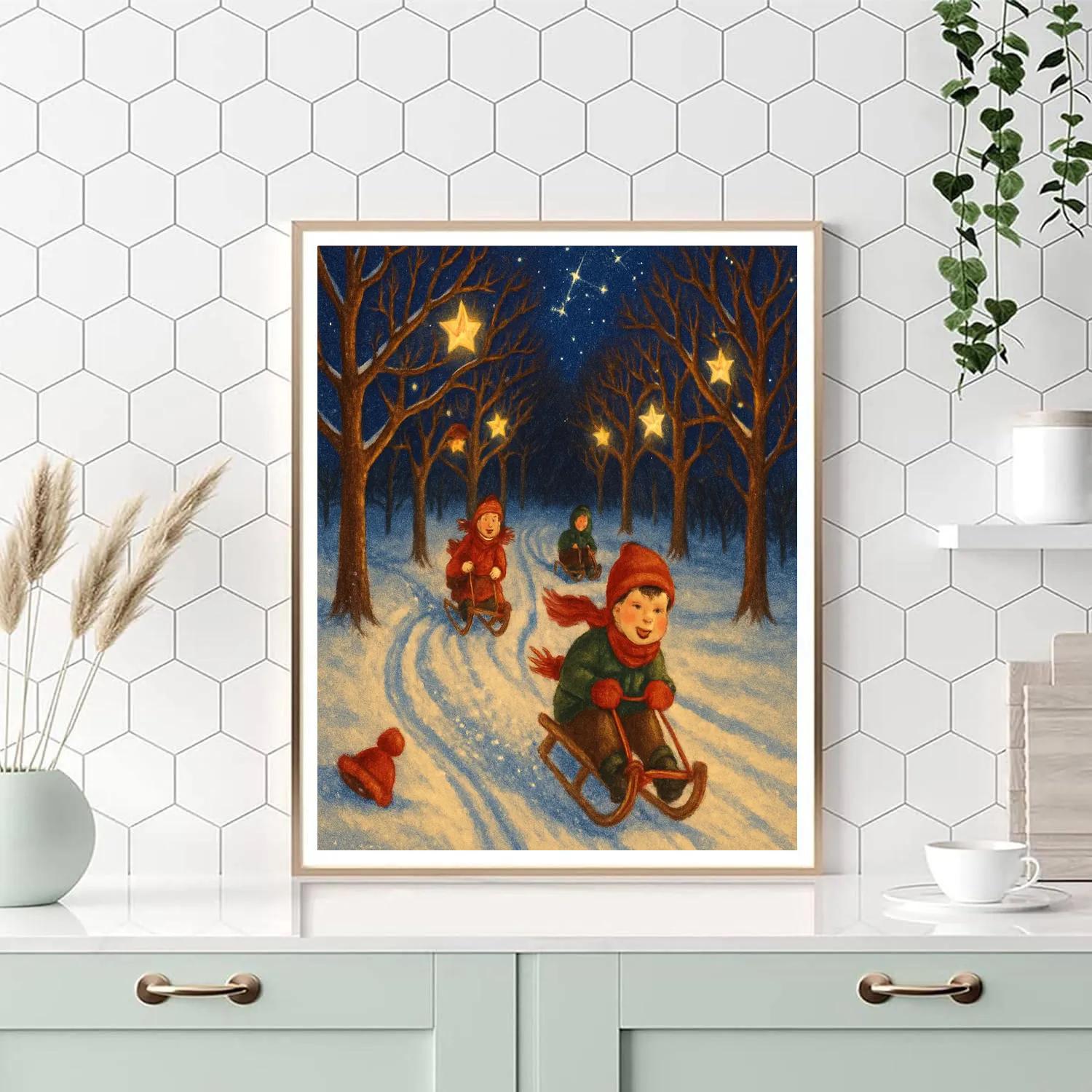 Starlit Sledding Run Through The Orchard Paint by numbers art