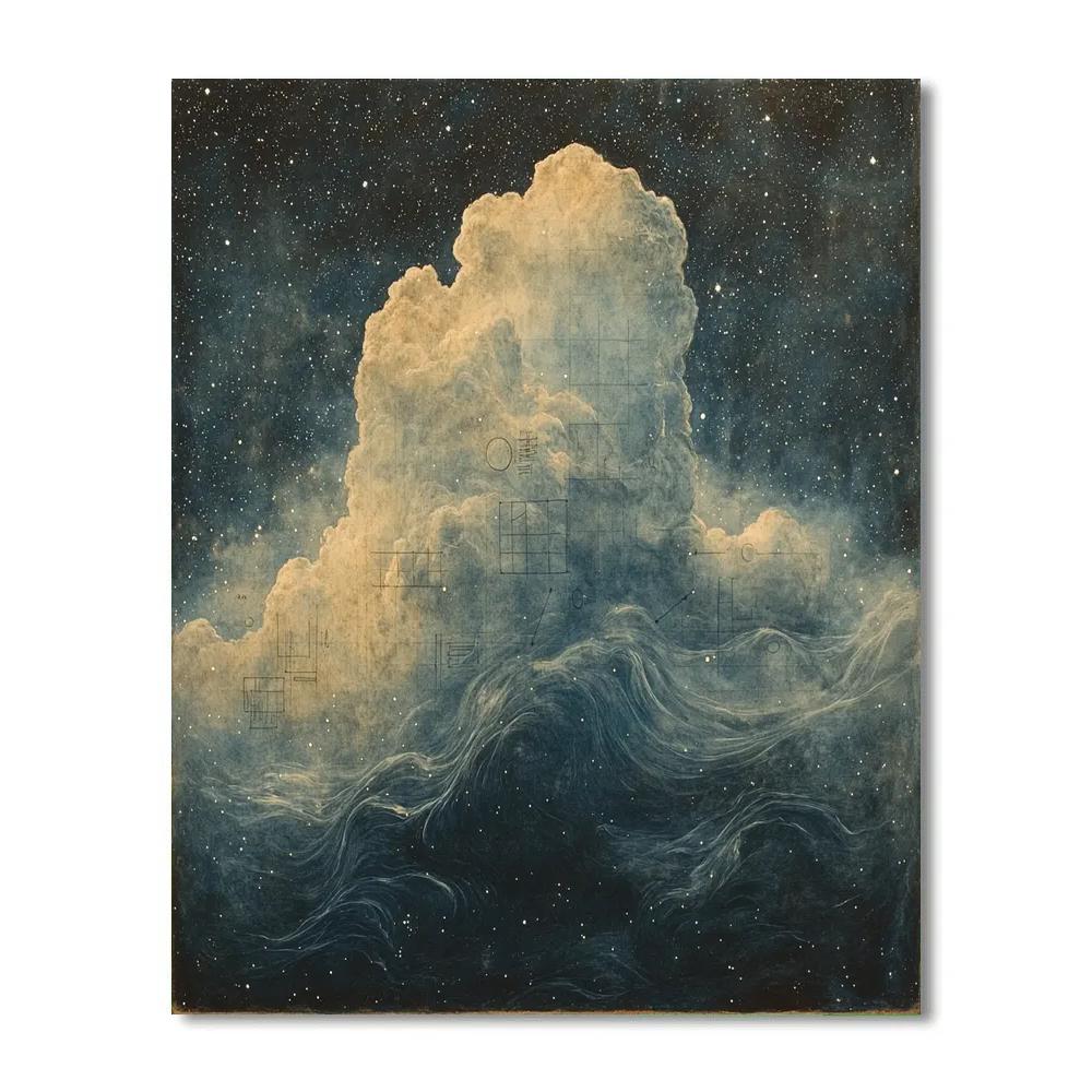 Leonardo Da Vinci Inspired Celestial Tidal Nebula Number painting
