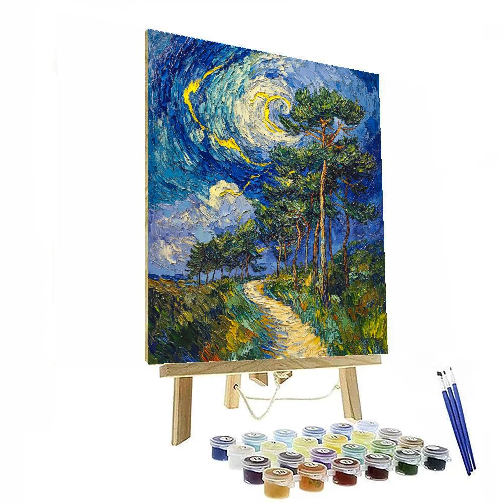 Van Gogh Inspired Stormy Forest Path paint by number