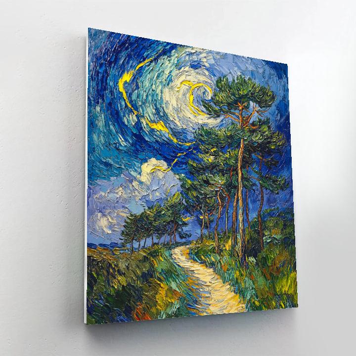 Van Gogh Inspired Stormy Forest Path paint by number