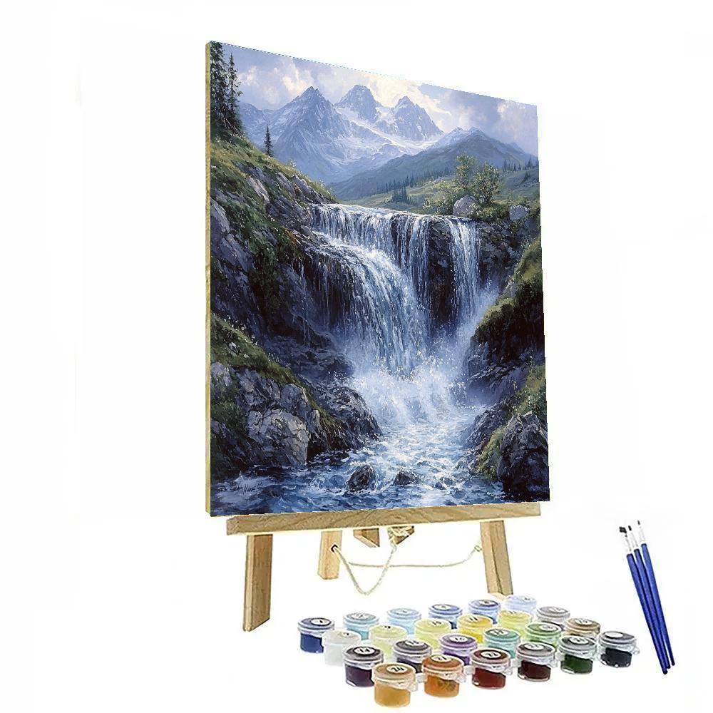Leonardo Da Vinci Inspired Veiled Mountain Waterfall Numbered painting kits