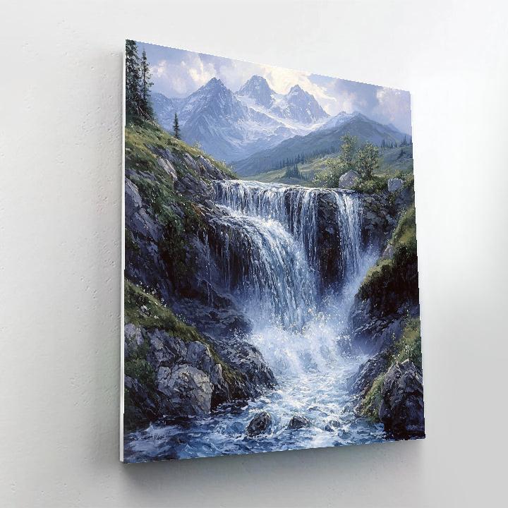 Leonardo Da Vinci Inspired Veiled Mountain Waterfall Numbered painting kits
