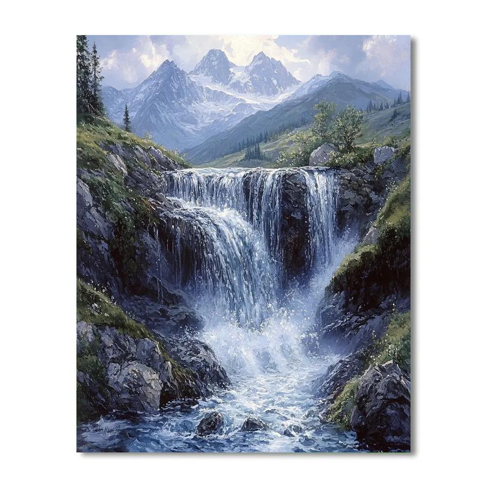 Leonardo Da Vinci Inspired Veiled Mountain Waterfall Numbered painting kits