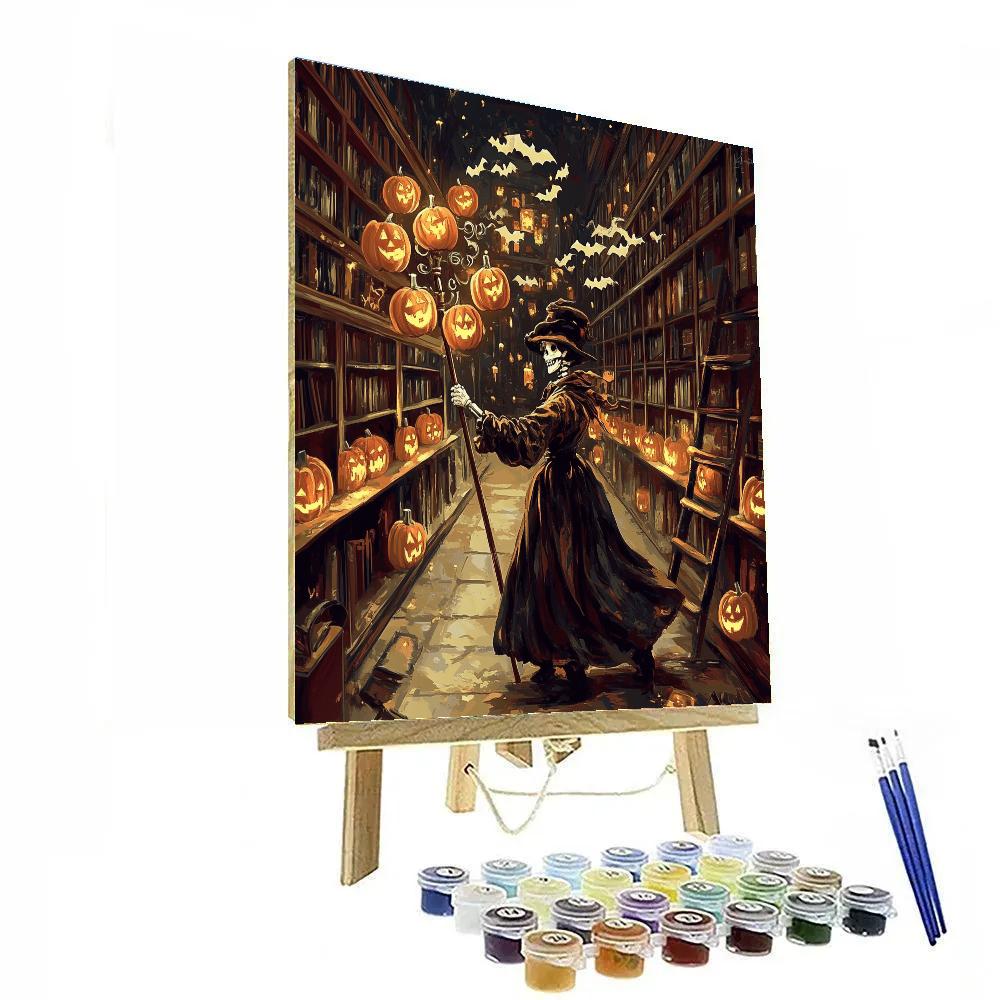 Grim Librarian With Spooky Lanterns Numbered painting kits