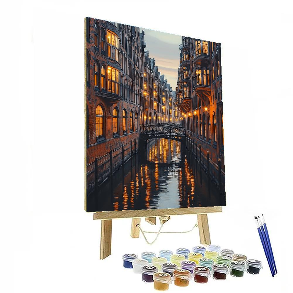 Speicherstadt Warehouses At Dusk – Hamburg, Germany DIY paint by numbers