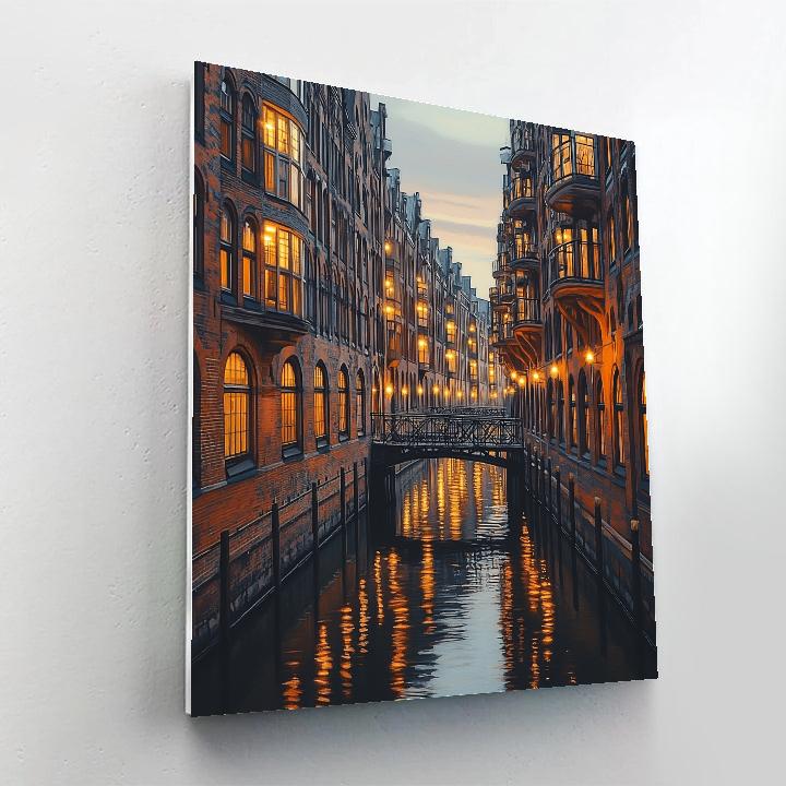 Speicherstadt Warehouses At Dusk – Hamburg, Germany DIY paint by numbers