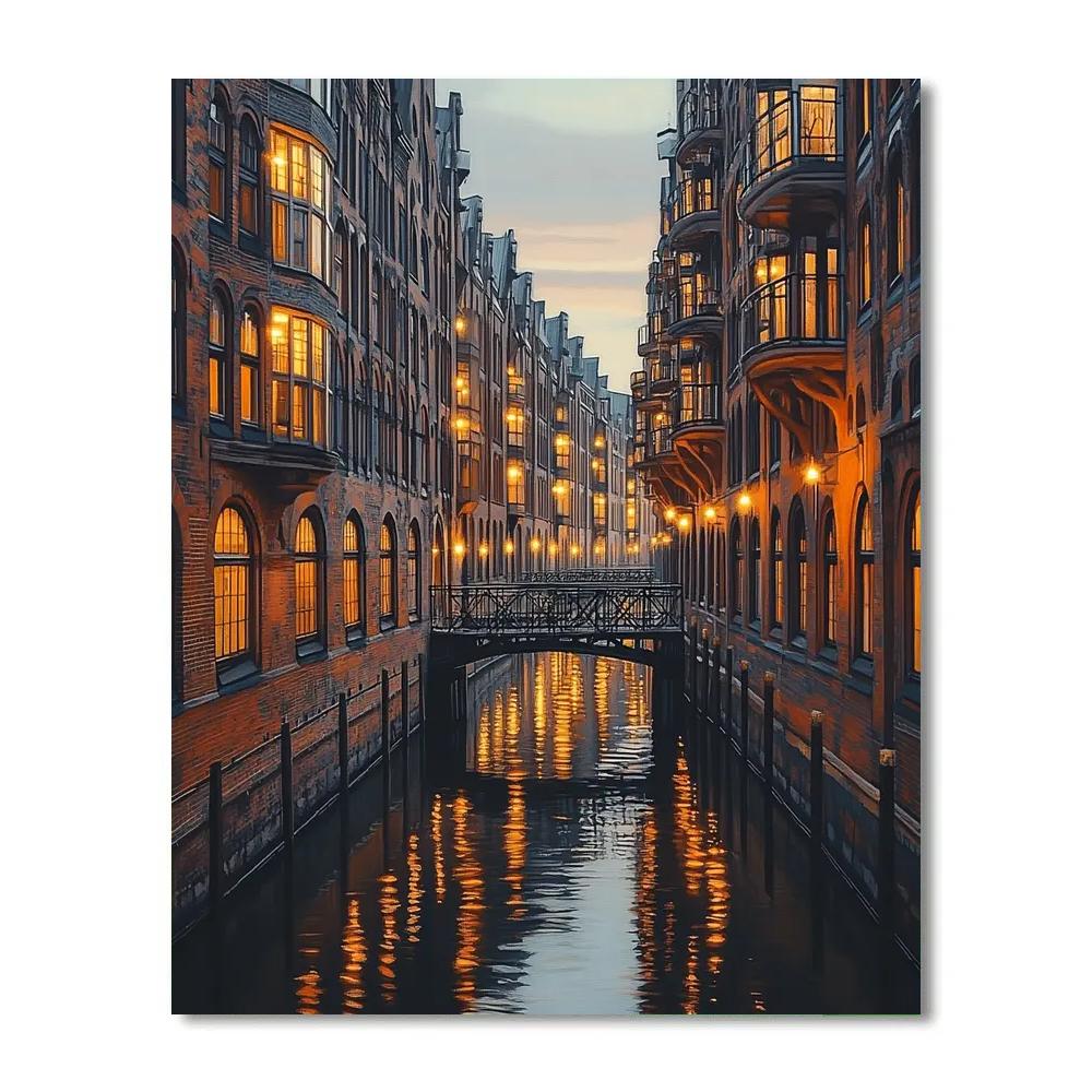 Speicherstadt Warehouses At Dusk – Hamburg, Germany DIY paint by numbers