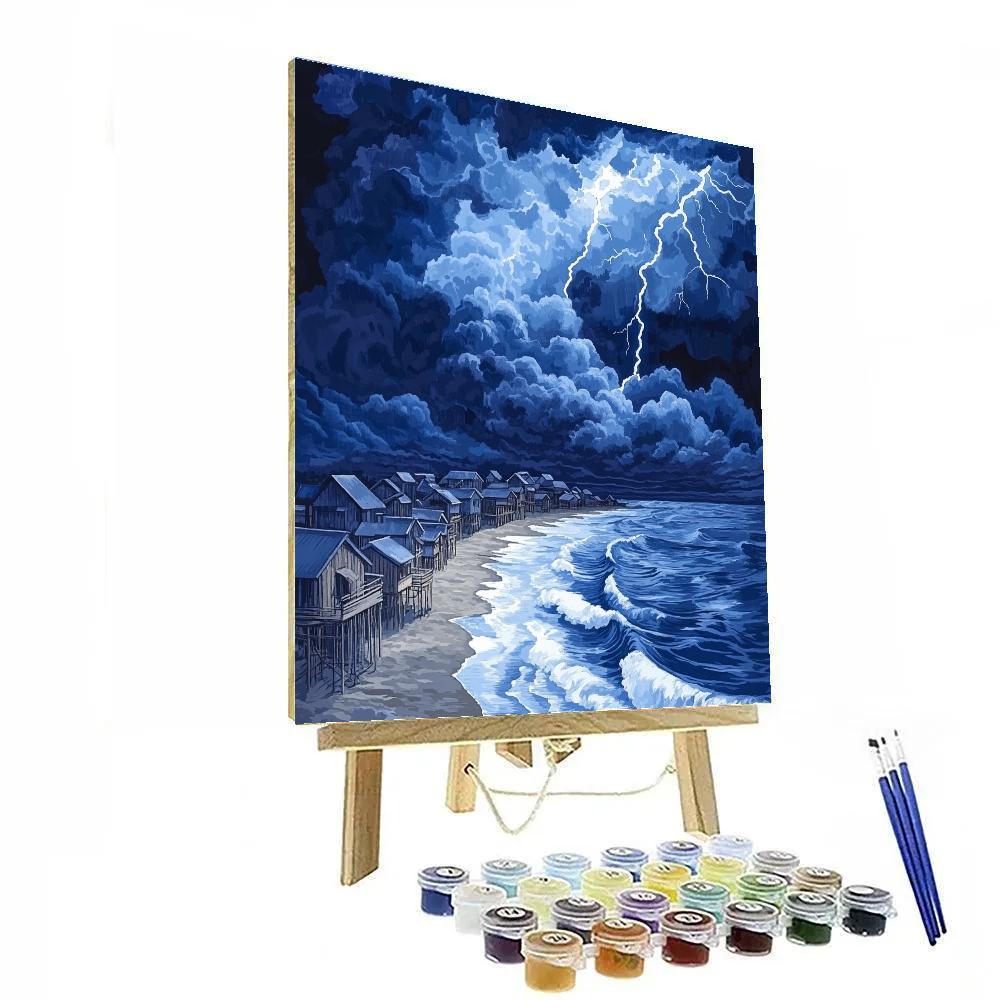 Hokusai Inspired Thunderstorm Over Fishing Village Numbered painting kits