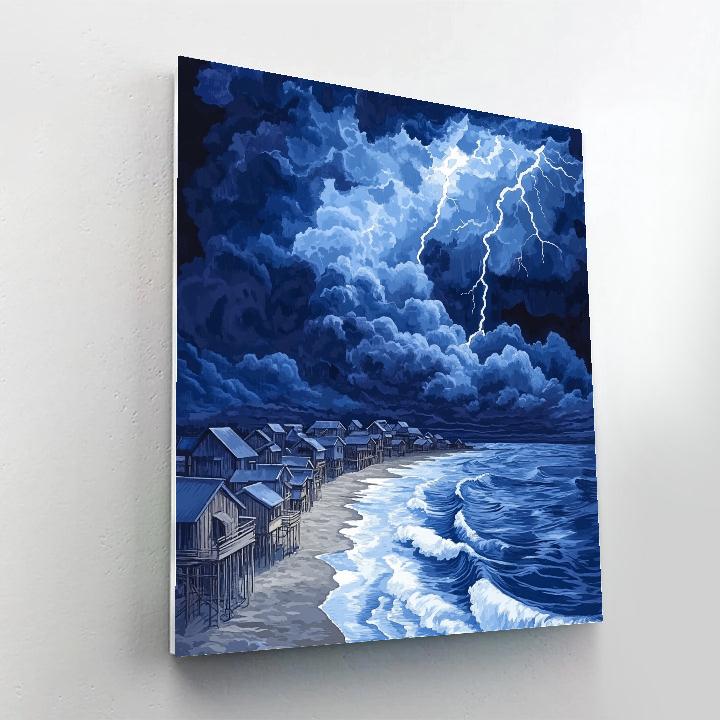 Hokusai Inspired Thunderstorm Over Fishing Village Numbered painting kits