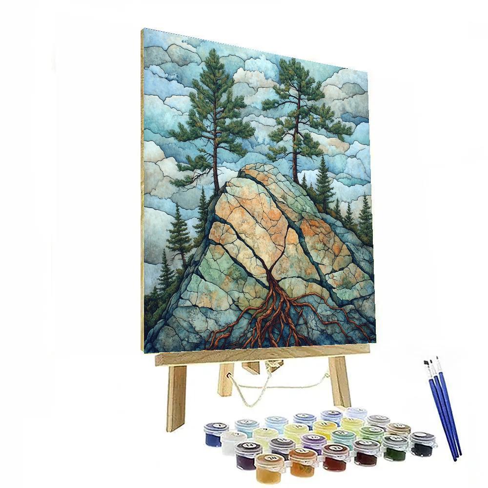 Arthur Lismer Inspired Wind Twisted Pines On Granite Crest painting number kit