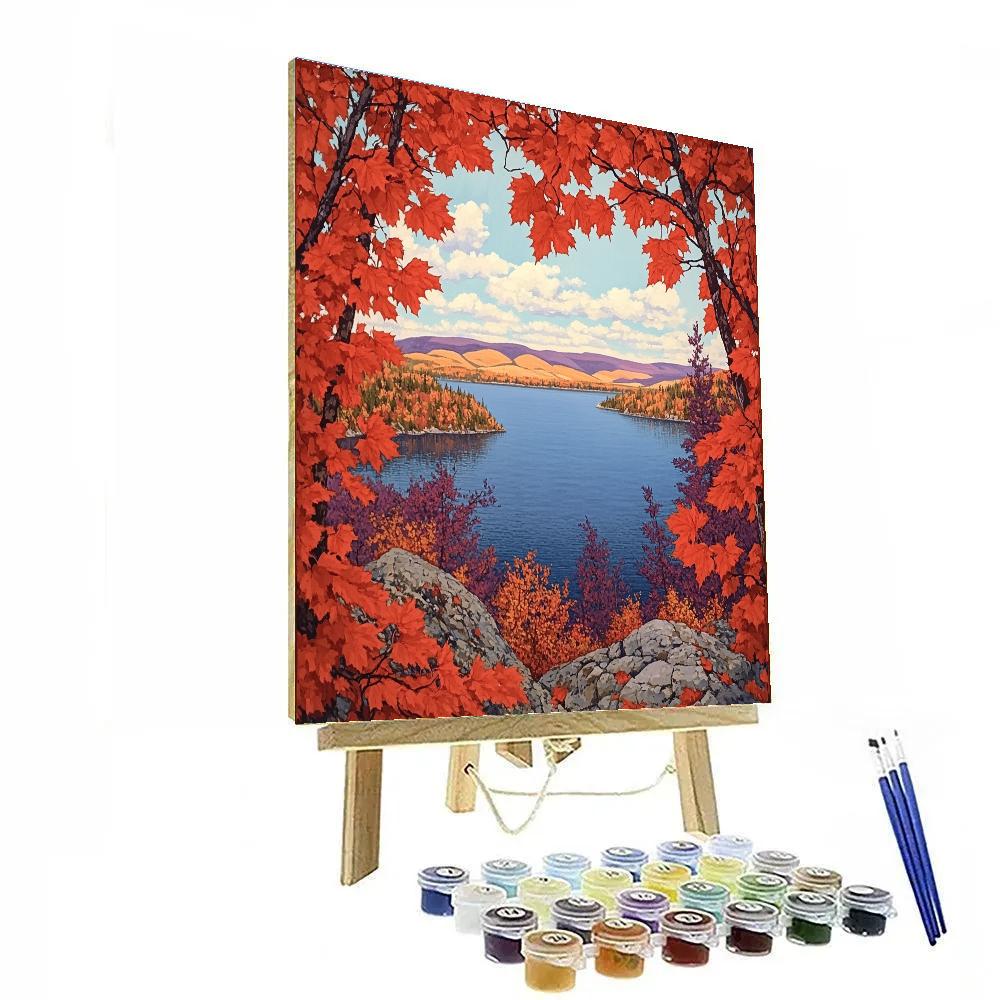 A.Y. Jackson Inspired Red Maple Autumn Shield DIY paint by numbers