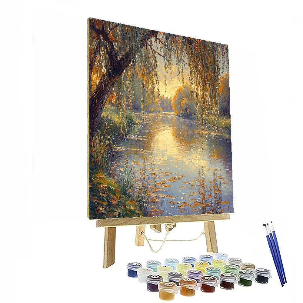 Claude Monet Inspired Autumn Willow River Reflections Paint by numbers art