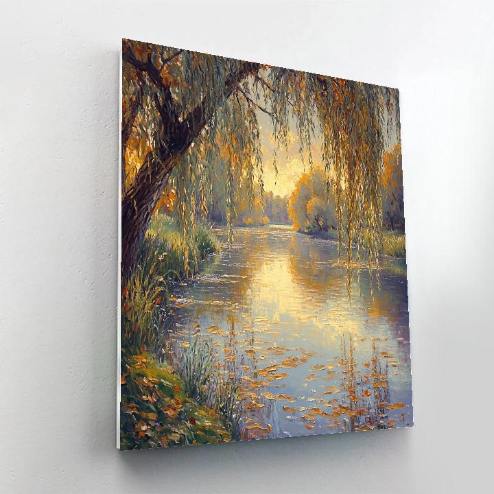 Claude Monet Inspired Autumn Willow River Reflections Paint by numbers art