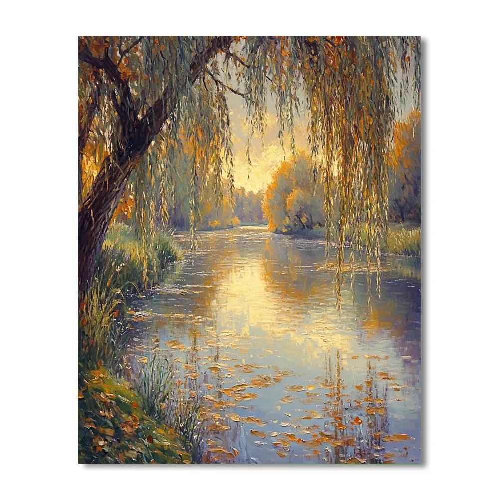 Claude Monet Inspired Autumn Willow River Reflections Paint by numbers art