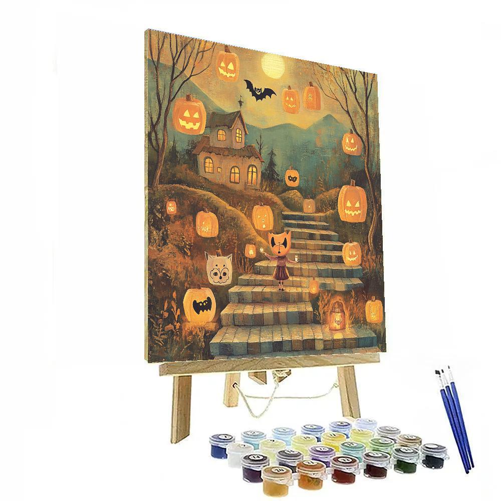 Haunted-Themed Lantern Garden At Dusk paint by color