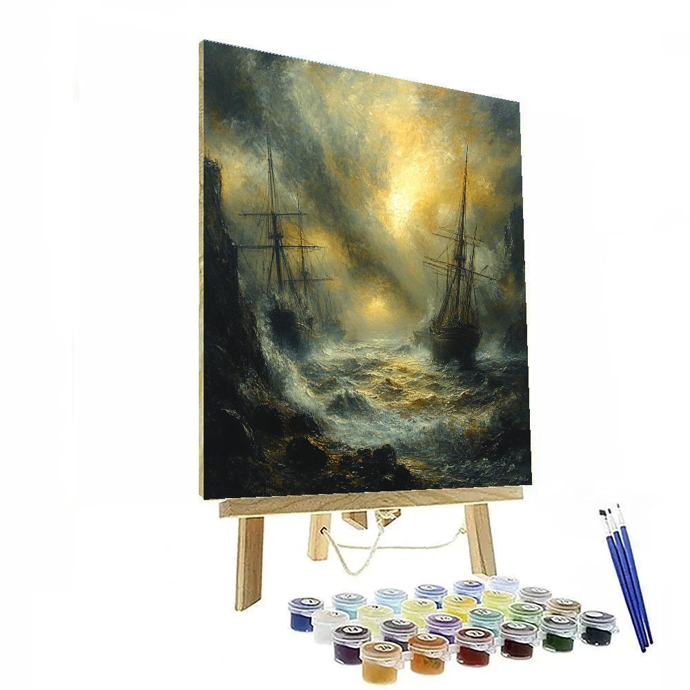 Turner Inspired Tempest Over Harbor Ships Paint by numbers kits