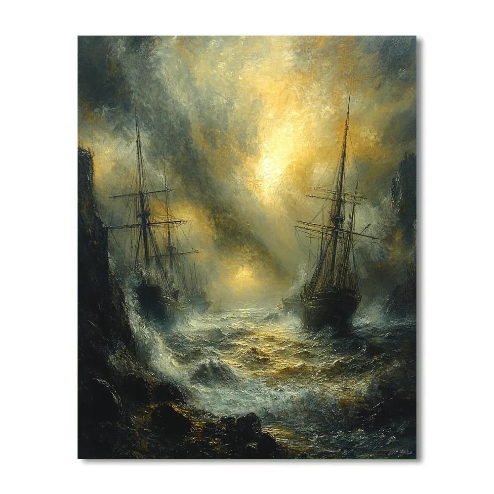 Turner Inspired Tempest Over Harbor Ships Paint by numbers kits