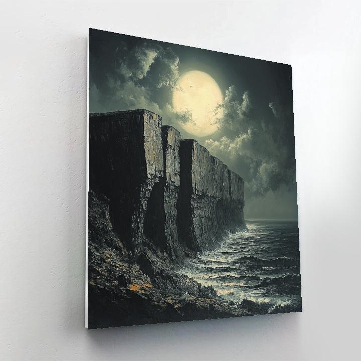 Francisco Goya Inspired Ominous Moon Over Crumbling Cliff paint by color