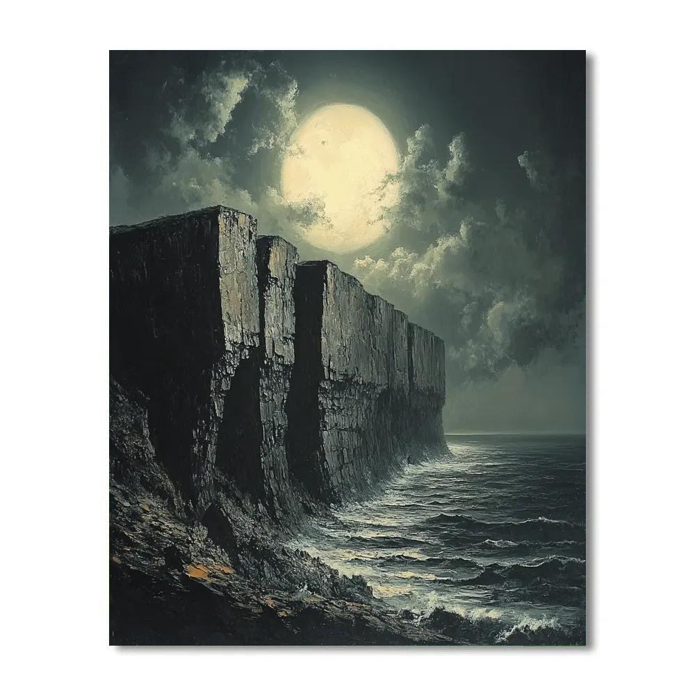 Francisco Goya Inspired Ominous Moon Over Crumbling Cliff paint by color