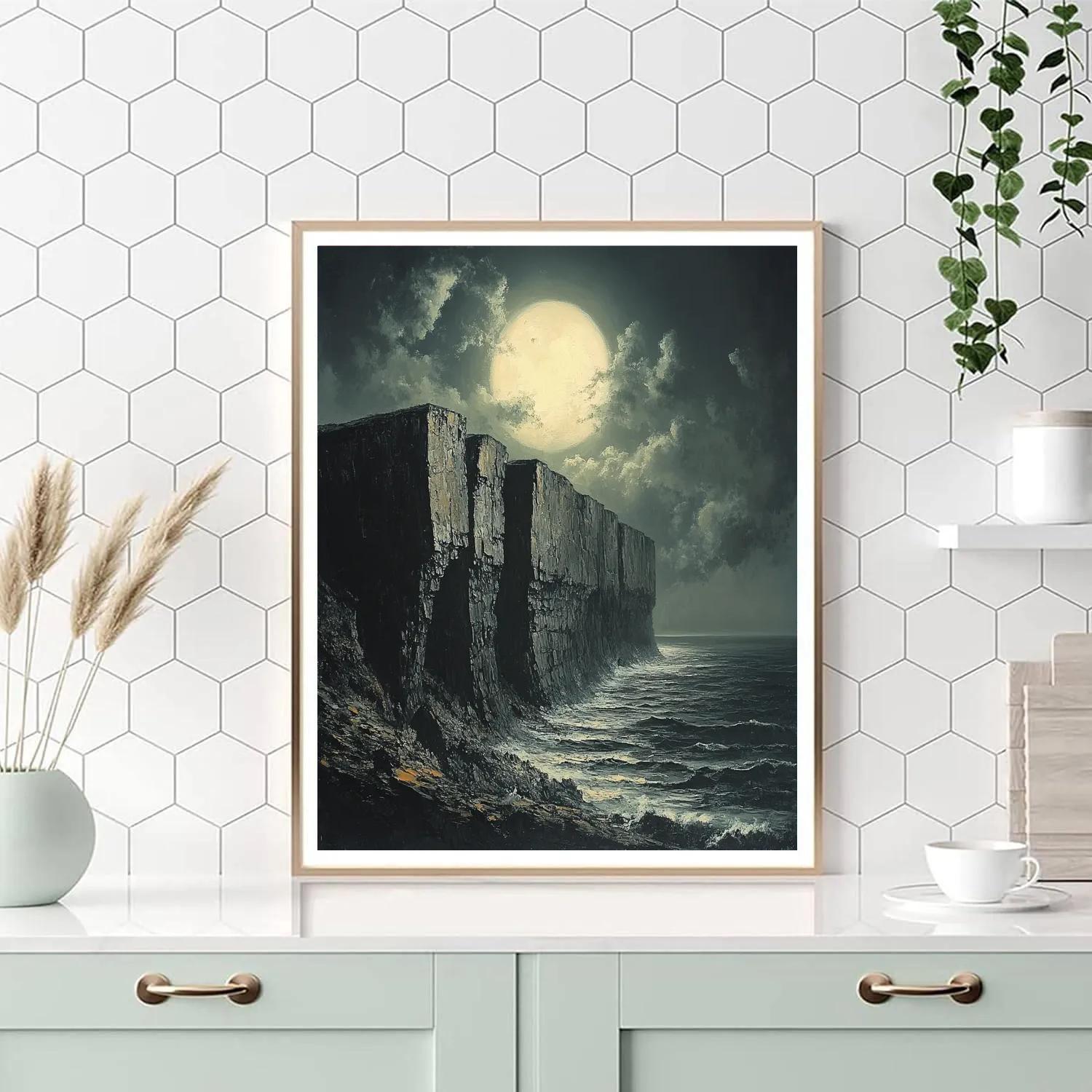 Francisco Goya Inspired Ominous Moon Over Crumbling Cliff paint by color