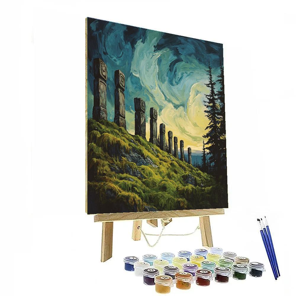 Emily Carr Inspired Totem Ridge Beneath Turbulent Sky Number painting